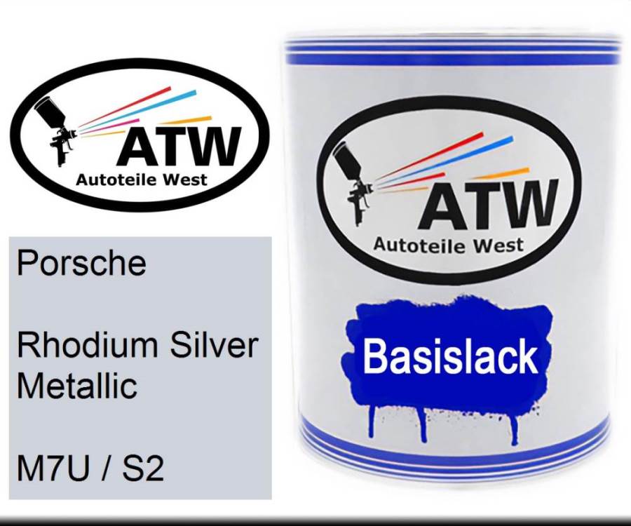 Porsche, Rhodium Silver Metallic, M7U / S2: 1L Lackdose, von ATW Autoteile West.